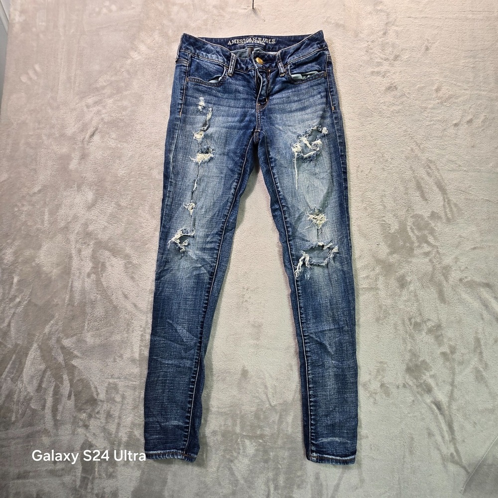 American Eagle Outfitters Jegging Jeans Womens 4 Blue Denim Stretch Distressed